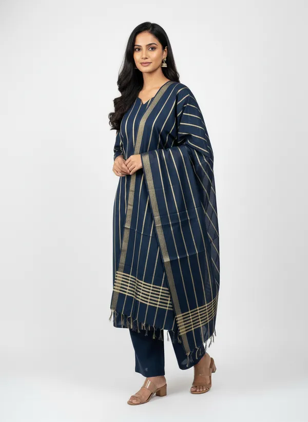 Navy_Banarasi_Cotton_Silk_Unstitched_Suit_Set_with_Dupatta_For_Women