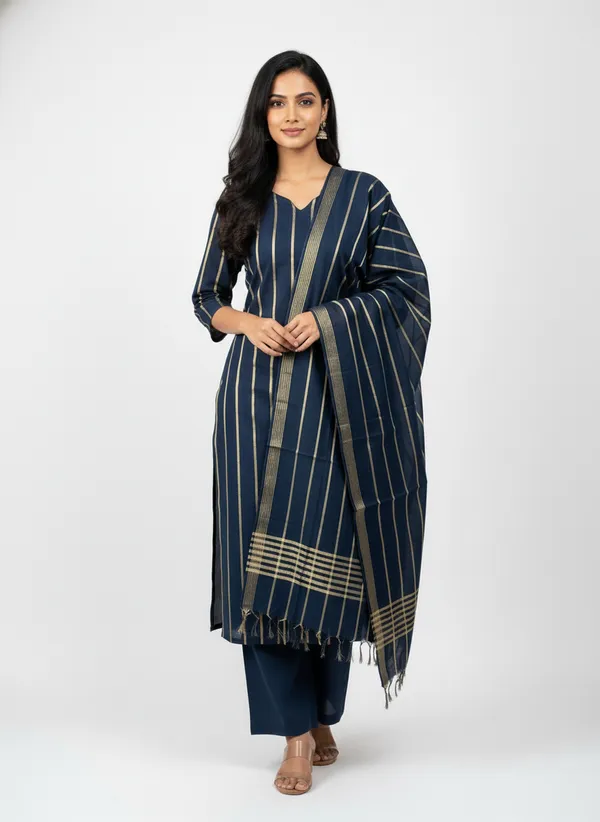 Navy_Banarasi_Cotton_Silk_Unstitched_Suit_Set_with_Dupatta_For_Women