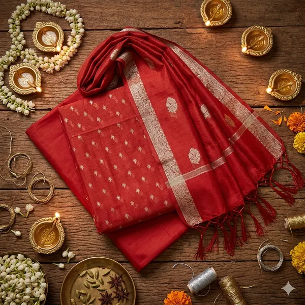 Red_Banarasi_Unstitched_Suit_Fabric_|_Cotton_Silk_Dress_Material_with_Zari_Weaving