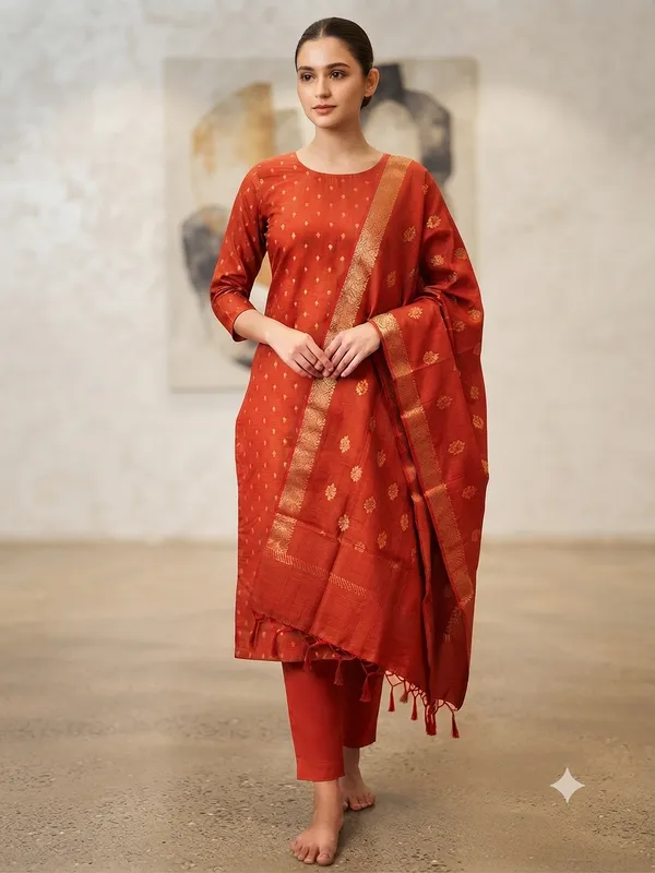 Red_Banarasi_Unstitched_Suit_Fabric_|_Cotton_Silk_Dress_Material_with_Zari_Weaving