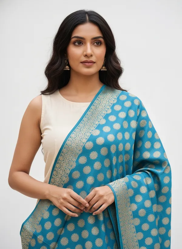 Sea_Green_Banarasi_Cotton_Zari_Weaved_Stole