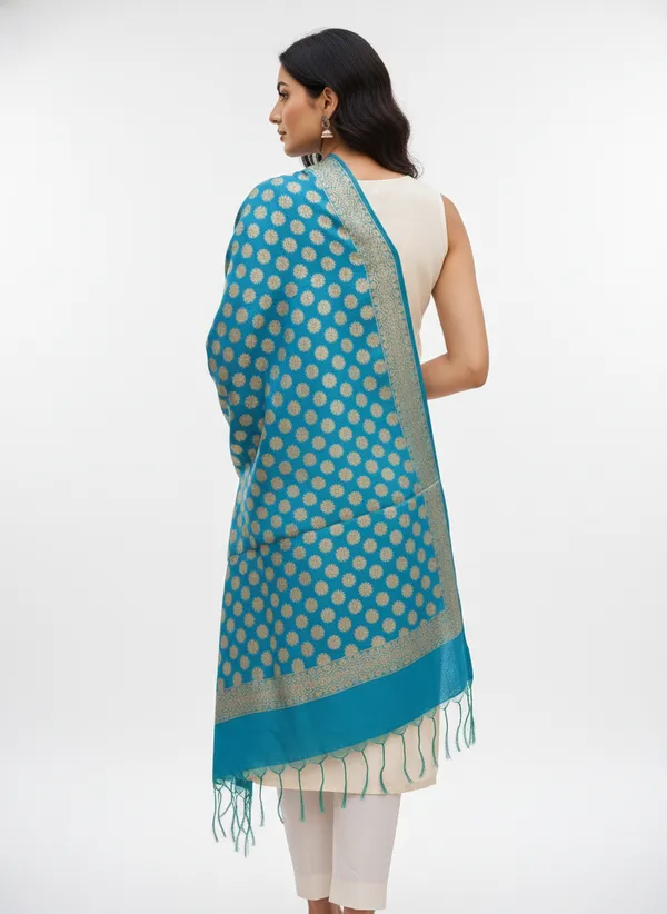 Sea_Green_Banarasi_Cotton_Zari_Weaved_Stole