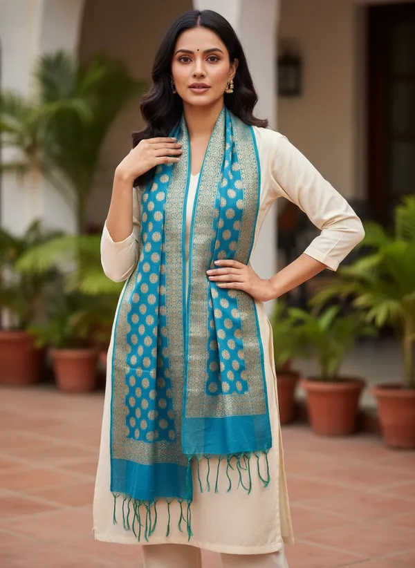 Sea_Green_Banarasi_Cotton_Zari_Weaved_Stole