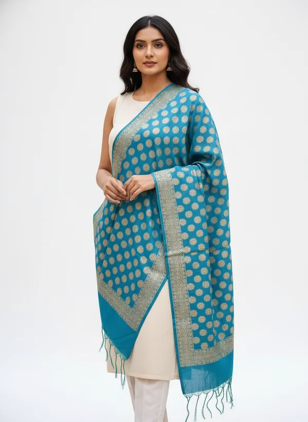 Sea_Green_Banarasi_Cotton_Zari_Weaved_Stole