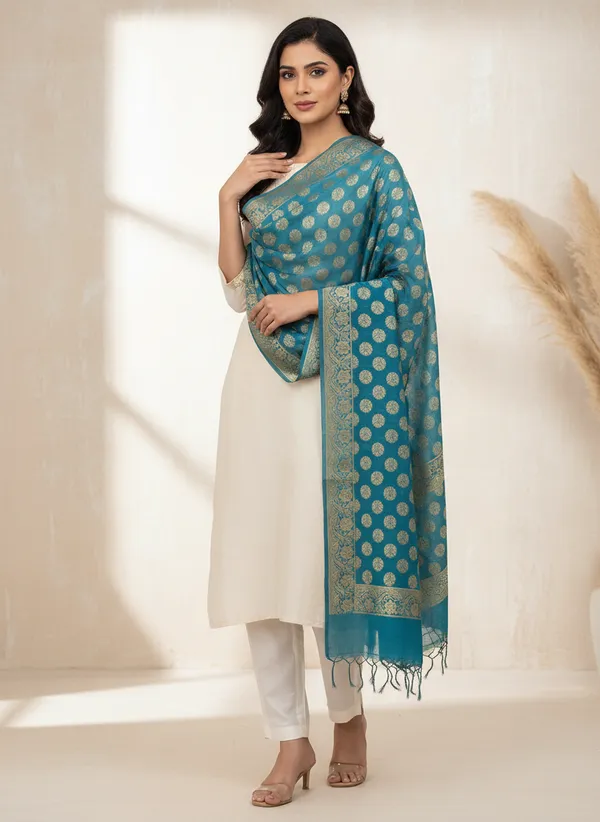 Sea_Green_Banarasi_Cotton_Zari_Weaved_Stole
