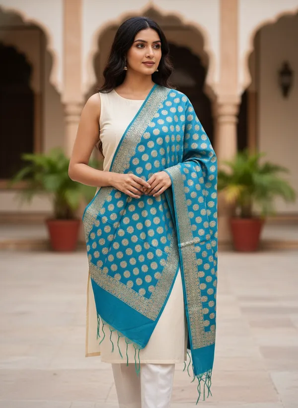 Sea_Green_Banarasi_Cotton_Zari_Weaved_Stole