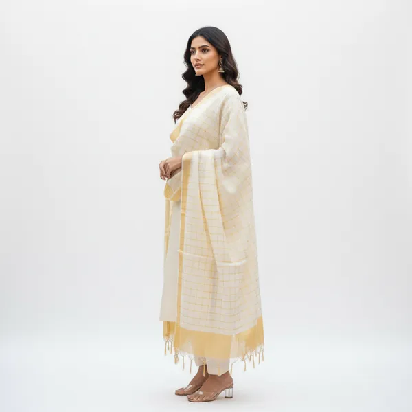 White_Banarasi_Thread_Work_Checkered_Dupatta_For_Women