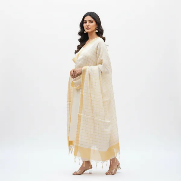 White_Banarasi_Thread_Work_Checkered_Dupatta_For_Women