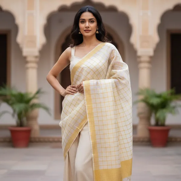 White_Banarasi_Thread_Work_Checkered_Dupatta_For_Women