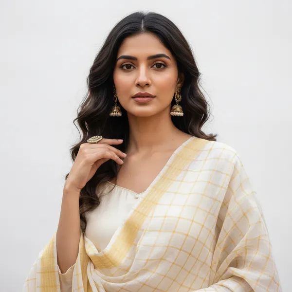 White_Banarasi_Thread_Work_Checkered_Dupatta_For_Women