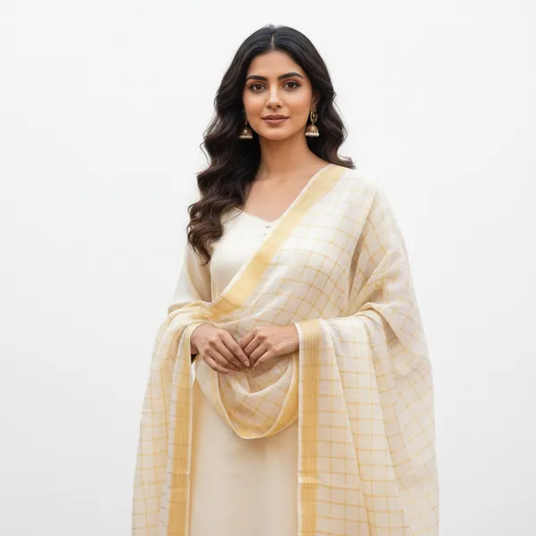 White_Banarasi_Thread_Work_Checkered_Dupatta_For_Women