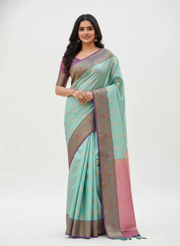 Sea_Green_Banarasi_Silk_Saree_with_Contrast_Aachal