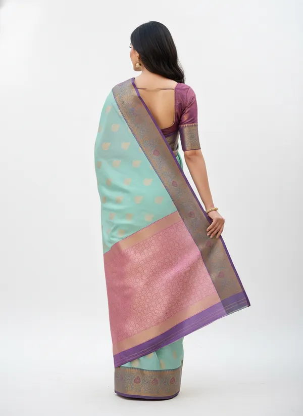 Sea_Green_Banarasi_Silk_Saree_with_Contrast_Aachal