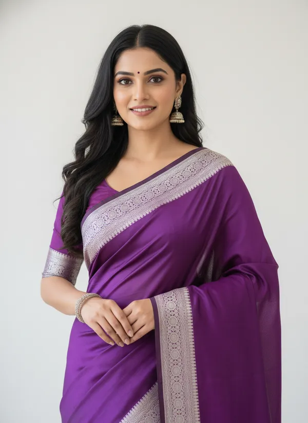 Purple_Banarasi_Plain_Border_Silk_Saree_with_Heavy_Aachal