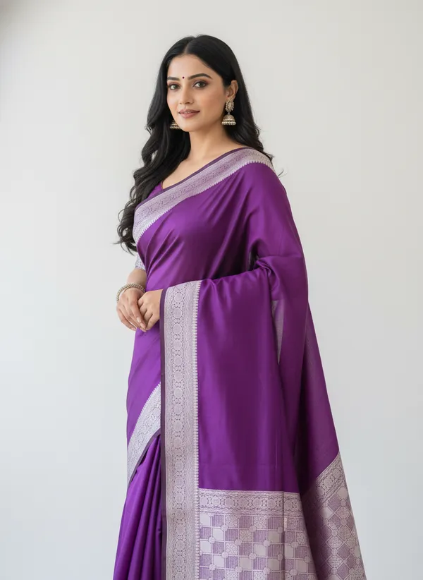 Purple_Banarasi_Plain_Border_Silk_Saree_with_Heavy_Aachal