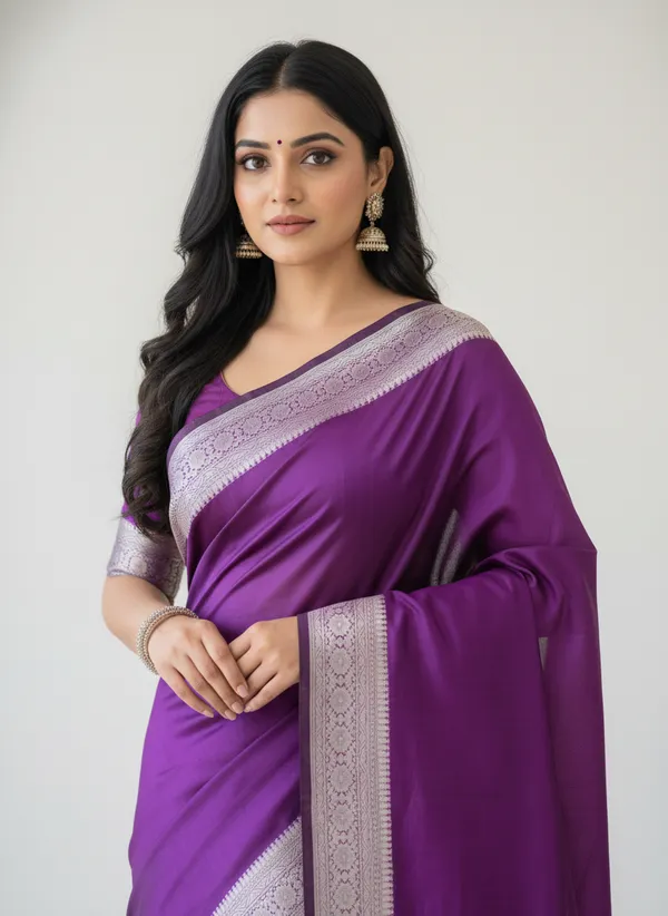 Purple_Banarasi_Plain_Border_Silk_Saree_with_Heavy_Aachal