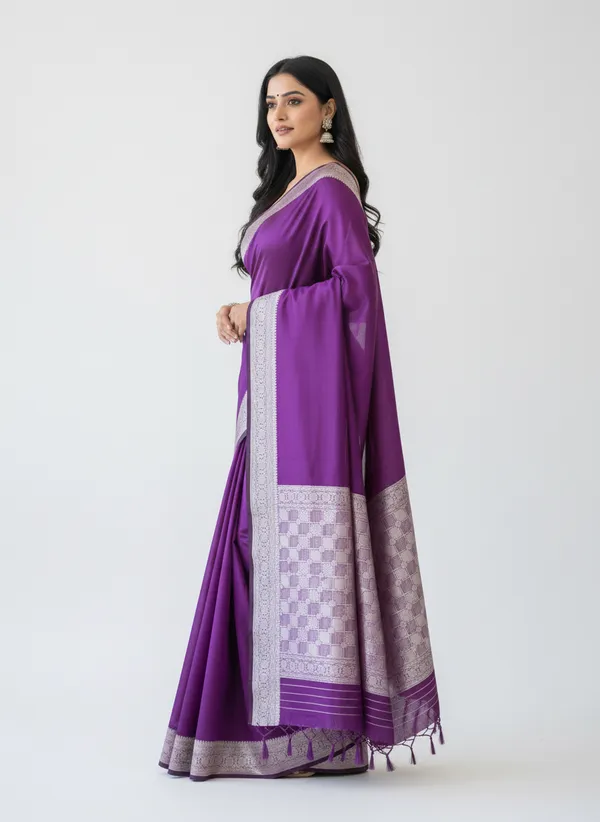 Purple_Banarasi_Plain_Border_Silk_Saree_with_Heavy_Aachal