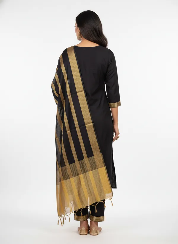 Black_Banarasi_Stripe_Dupatta_For_Women