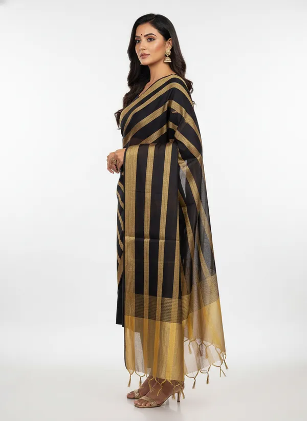 Black_Banarasi_Stripe_Dupatta_For_Women