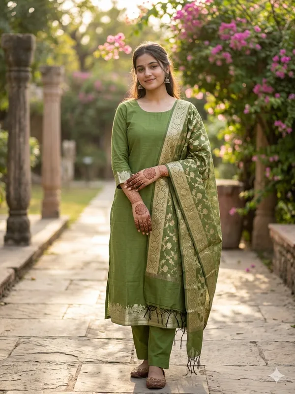 Mehndi_Banarasi_Unstitched_Suit_Fabric_|_Cotton_Silk_Dress_Material_with_Zari_Weaving