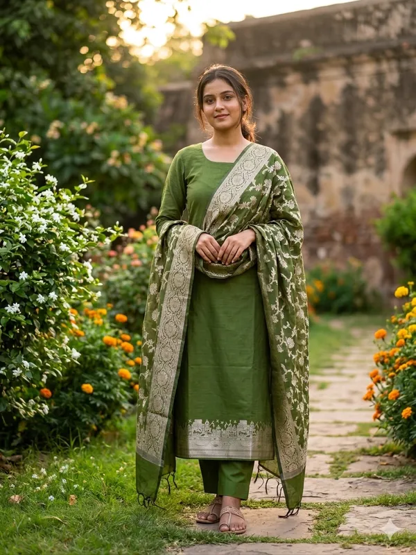 Mehndi_Banarasi_Unstitched_Suit_Fabric_|_Cotton_Silk_Dress_Material_with_Zari_Weaving
