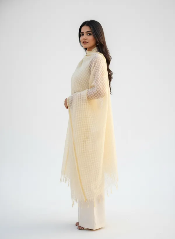 Cream_Banarasi_Bada_Check_/_Self-Color_Checkered_Dupatta_For_Women