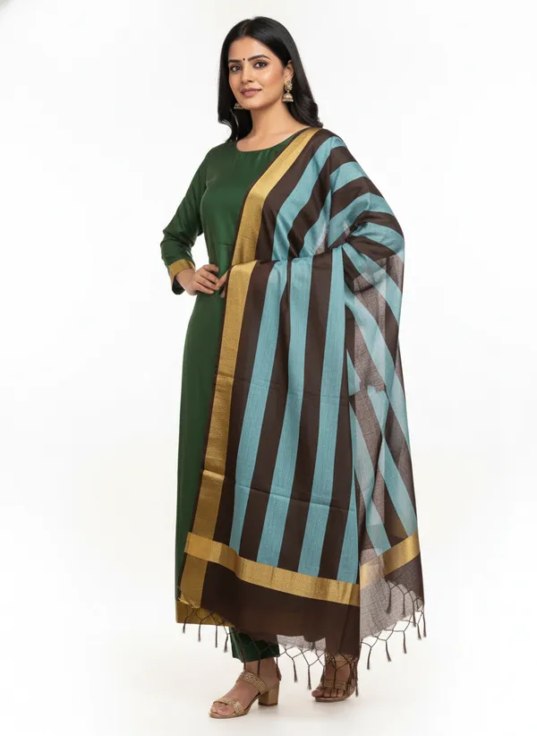 Bottel_Green_Banarasi_Cotton_Silk_Plain_Zari_Border_Unstitched_Suit_Set_with_Dupatta_|_Womens_Festive_Ethnic_Wear