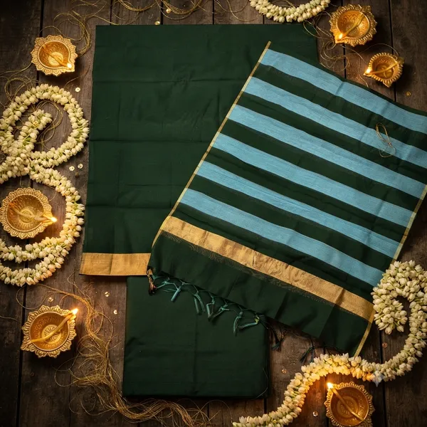 Bottel_Green_Banarasi_Cotton_Silk_Plain_Zari_Border_Unstitched_Suit_Set_with_Dupatta_|_Womens_Festive_Ethnic_Wear