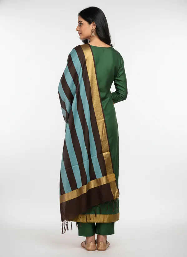 Bottel_Green_Banarasi_Cotton_Silk_Plain_Zari_Border_Unstitched_Suit_Set_with_Dupatta_|_Womens_Festive_Ethnic_Wear