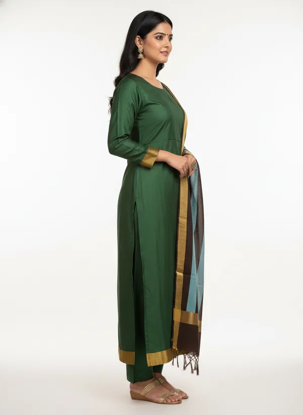 Bottel_Green_Banarasi_Cotton_Silk_Plain_Zari_Border_Unstitched_Suit_Set_with_Dupatta_|_Womens_Festive_Ethnic_Wear