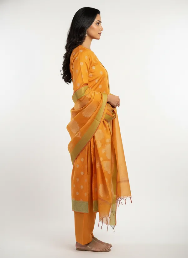 Mustard_Yellow_Banarasi_Women's_Unstitched_Suit_Material_With_Dupatta_For_Women