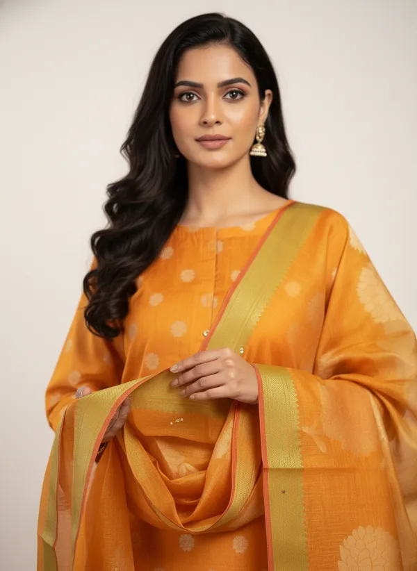 Mustard_Yellow_Banarasi_Women's_Unstitched_Suit_Material_With_Dupatta_For_Women