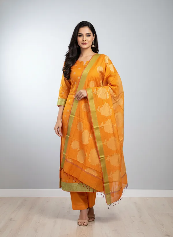 Mustard_Yellow_Banarasi_Women's_Unstitched_Suit_Material_With_Dupatta_For_Women