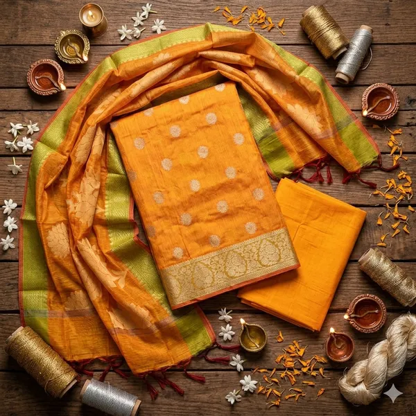 Mustard_Yellow_Banarasi_Women's_Unstitched_Suit_Material_With_Dupatta_For_Women
