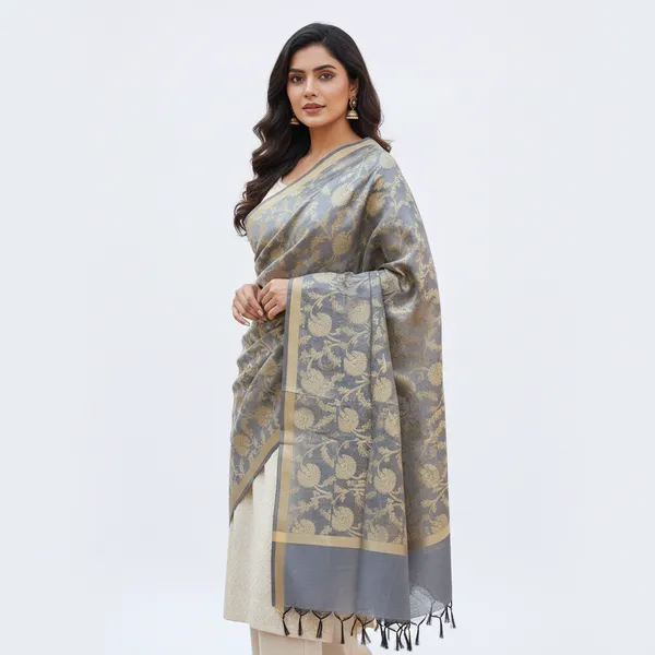 Grey_Banarasi_Cotton_Zari_Weaved_Dupatta