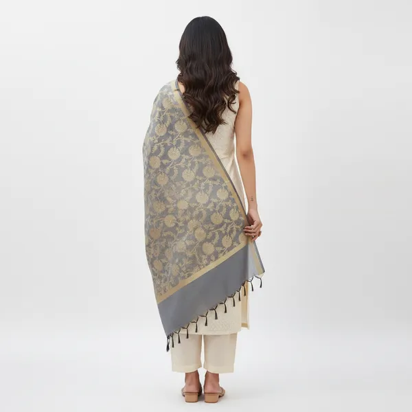 Grey_Banarasi_Cotton_Zari_Weaved_Dupatta