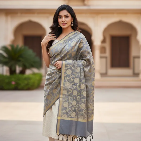 Grey_Banarasi_Cotton_Zari_Weaved_Dupatta