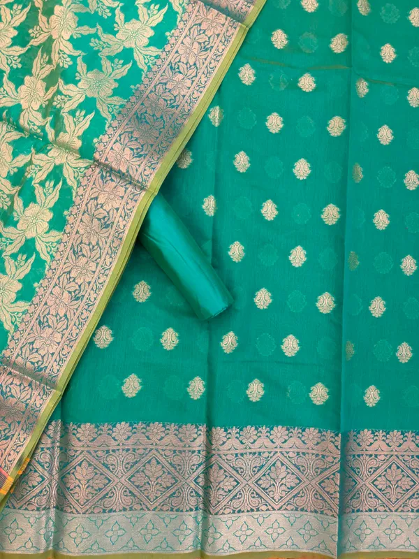 Green_Banarasi_Cotton_Silk_Unstitched_Suit_Fabric_With_Dupatta_For_Women