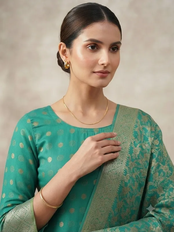 Green_Banarasi_Cotton_Silk_Unstitched_Suit_Fabric_With_Dupatta_For_Women