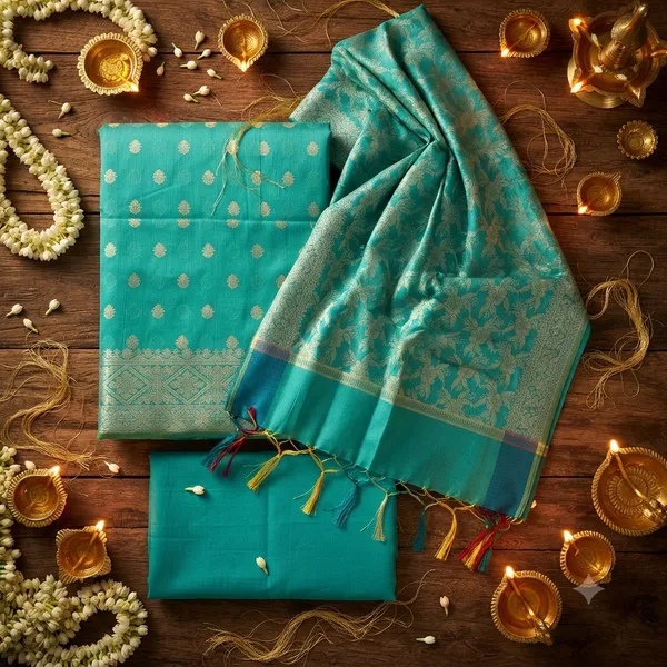 Green_Banarasi_Cotton_Silk_Unstitched_Suit_Fabric_With_Dupatta_For_Women