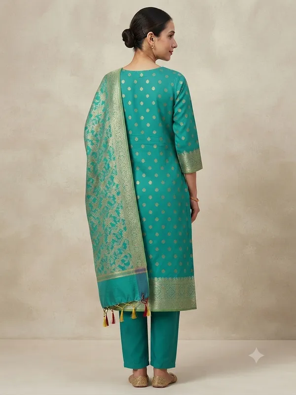 Green_Banarasi_Cotton_Silk_Unstitched_Suit_Fabric_With_Dupatta_For_Women