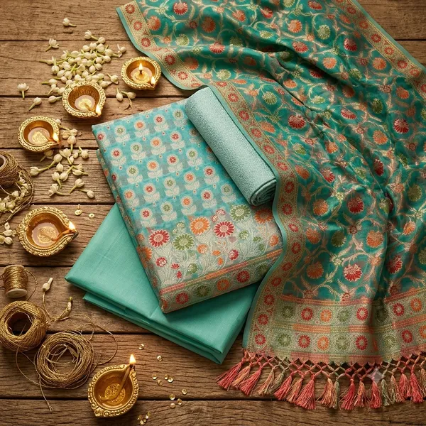 Sea_Green_Unstitched_Suit_Fabric_|_Cotton_Silk_Dress_Material_with_Thread_Weaving
