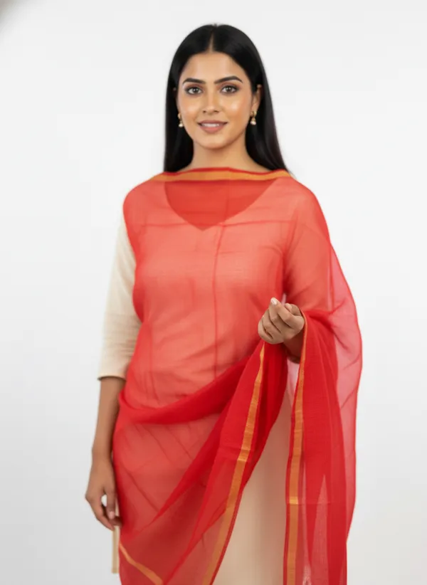 Red_Banarasi_Moonga_Check_Dupatta_For_Women