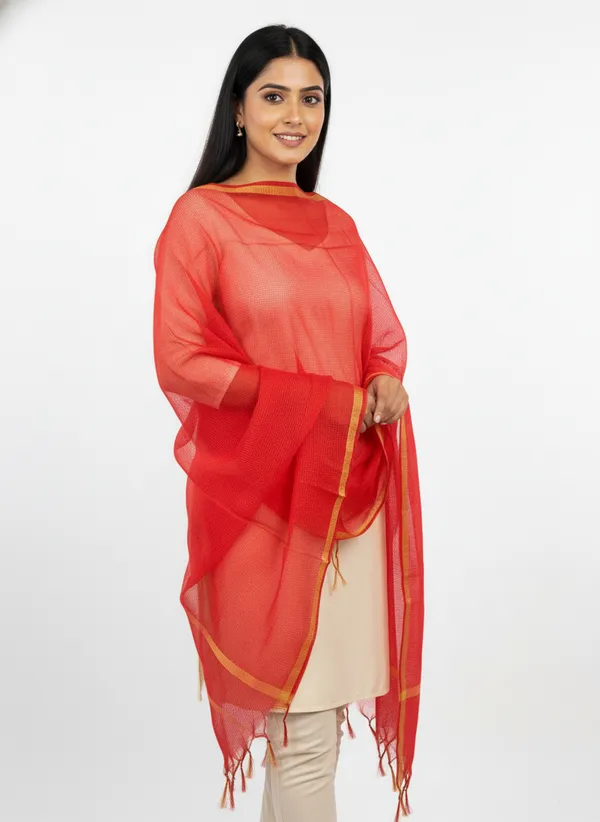 Red_Banarasi_Moonga_Check_Dupatta_For_Women
