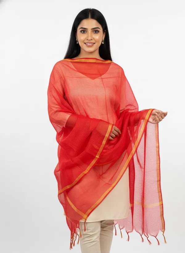 Red_Banarasi_Moonga_Check_Dupatta_For_Women