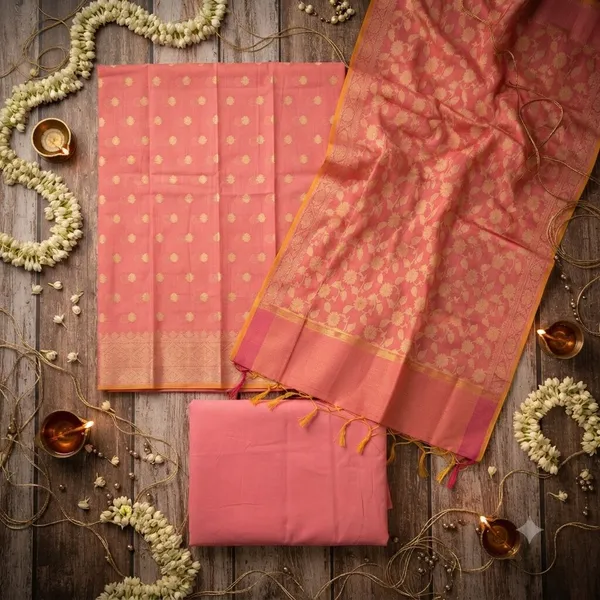 Light_Pink_Banarasi_Cotton_Silk_Unstitched_Suit_Fabric_With_Dupatta_For_Women