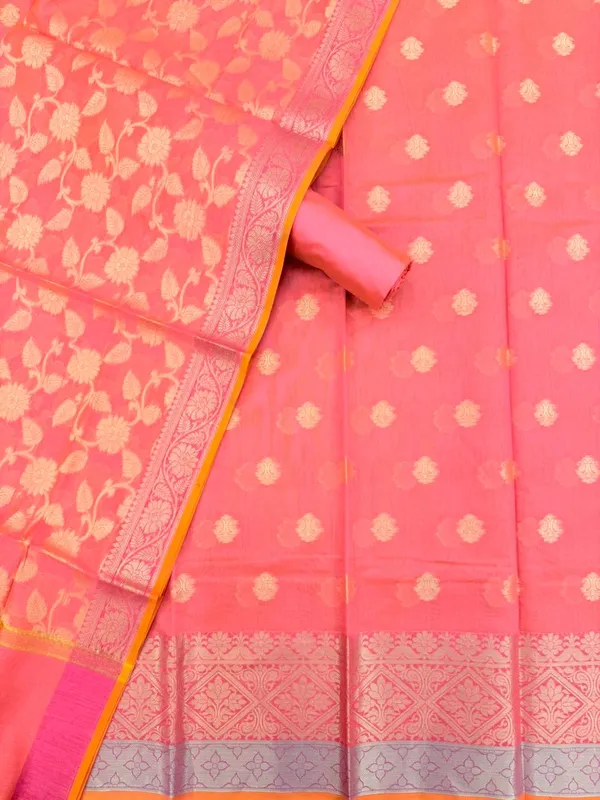 Light_Pink_Banarasi_Cotton_Silk_Unstitched_Suit_Fabric_With_Dupatta_For_Women
