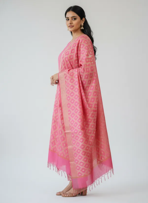 Light_Pink_Banarasi_Women's_Unstitched_Suit_Material_With_Dupatta_For_Women