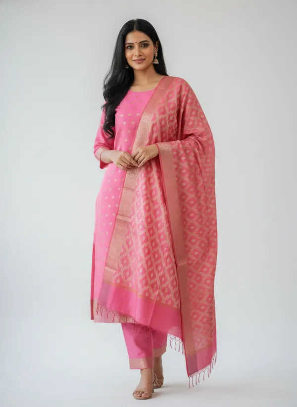 Light_Pink_Banarasi_Women's_Unstitched_Suit_Material_With_Dupatta_For_Women