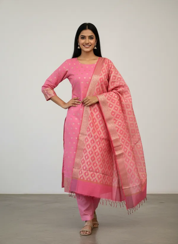 Light_Pink_Banarasi_Women's_Unstitched_Suit_Material_With_Dupatta_For_Women